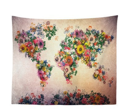 HKM-976787 Vintage Watercolor World Map Tapestry Wall Hanging, Cotton Linen Art Home Decor, Multiple Sizes Available
