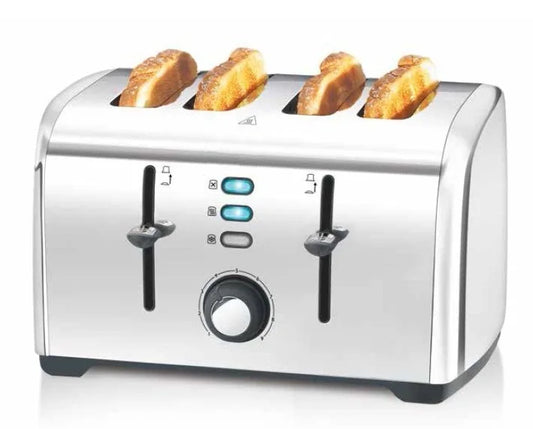 HKM-978131 Stainless Steel 4-Slice Toaster with High Lift and Wide Slots for Efficient Breakfast Preparation