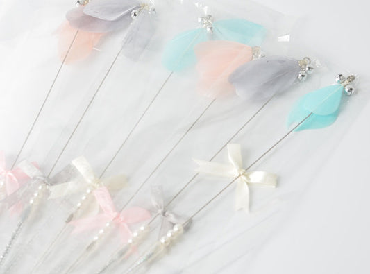 HKM-9782205 Feather Bell Fairy Pen - Colorful Cat Stick in Korean Powder, Gray, Lake Blue