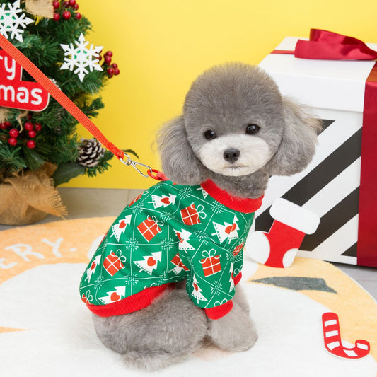HKM-9798461 Cozy Christmas Tree Hoodie for Pets in Festive Green and Red
