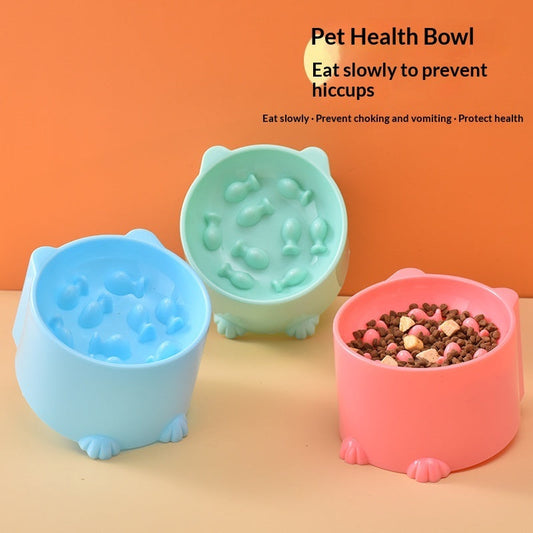 HKM-9798845 Solid Color Minimalist Slow-Feeding Anti-Choking Pet Bowl - Available in Blue, Pink, Green