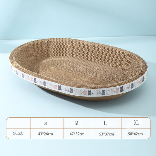 HKM-9800125 Oval Cat Scratch Bed and Scratching Pad - 2-in-1 Cardboard Lounger for Indoor Cats and Kittens