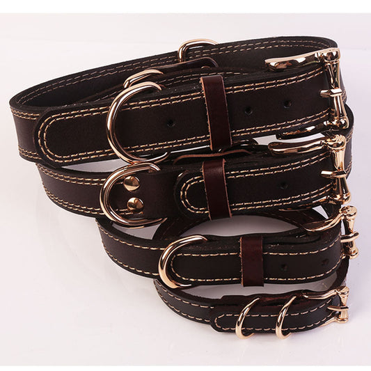 HKM-9808189 Two-Layer Microfiber Leather Dog Collar with Traction Rope - Multi-Purpose, Available in Brown and Red, Sizes XS to L