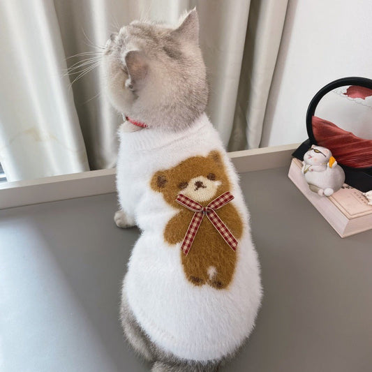 HKM-9824445 Winter Casual Bow Tie Bear Sweater for Dogs and Cats ¨C Available in Multiple Colors and Sizes