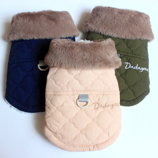 HKM-9830077 Cozy Cotton-Padded Vest with Fur Collar for Cats and Puppies in Multiple Colors