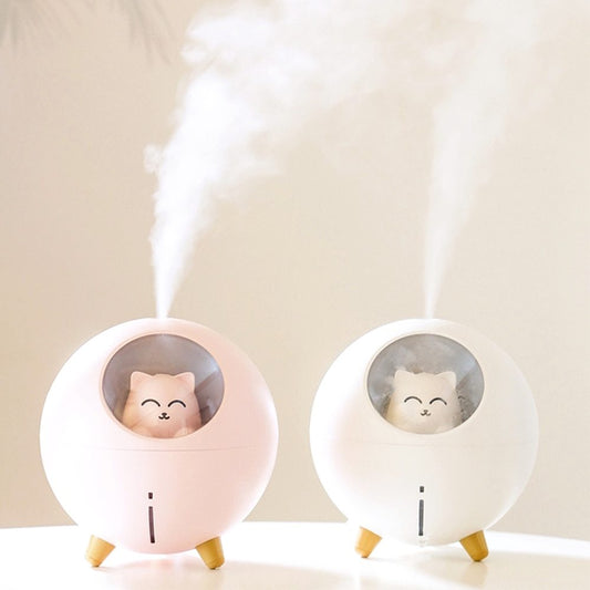HKM-983315 Cute Planet Cat Night Light Humidifier with USB - Silent Spray, 220ml Capacity for Home Office
