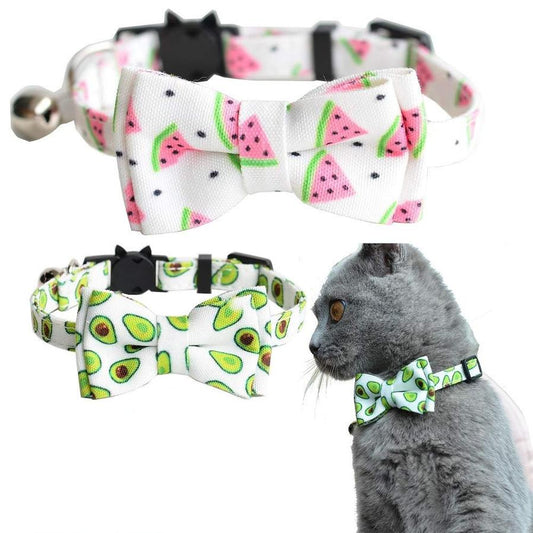 HKM-983379 Colorful Cloth Cat Collar - White Watermelon, Green Avocado, Pink, Blue - 1.0*28 Size