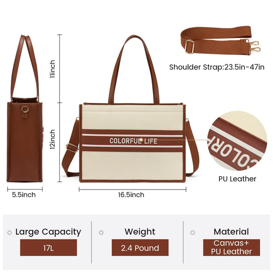 HKM-983379 Women's Canvas Tote Bag and Shoulder Bag Set with Clutch Purse - Stylish Handbags for Everyday Use