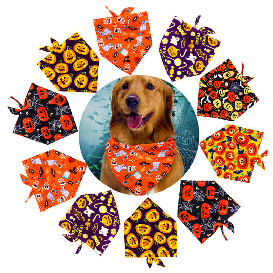 HKM-9844541 Halloween-Themed Dog Bandana Scarf - Various Sizes and Prints