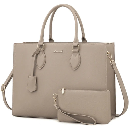 HKM-984531 Waterproof PU Leather Laptop Tote Bag for 15.6 in Devices – 2pcs Set for Professional Use