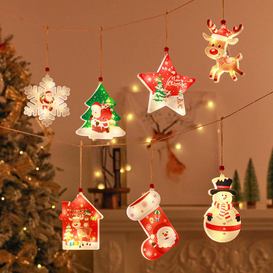 HKM-985747 Christmas Decor Colored Lights - Elk, Snowman, Tree, Stockings & More for Festive Atmosphere
