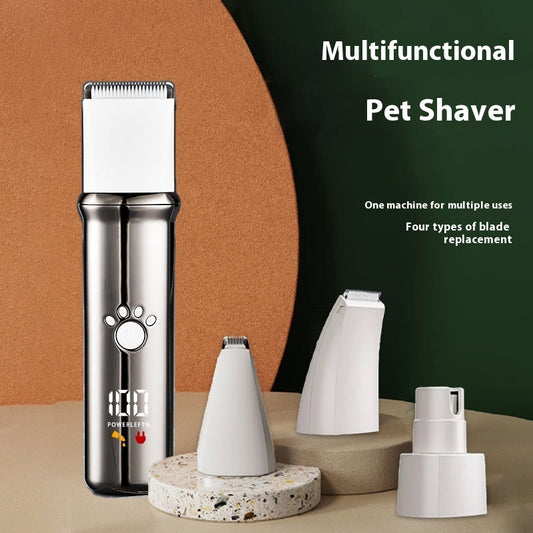 HKM-9866045 4-in-1 Electric Pet Shaver Set with Digital Display for Dogs and Cats, Includes Replacement Head and Charging Cable