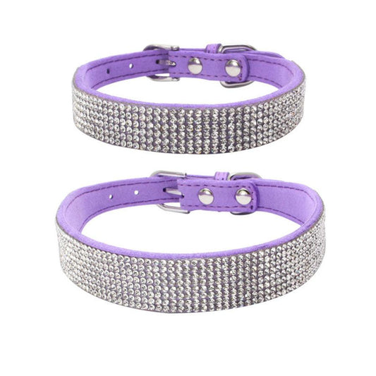 HKM-989139 Adjustable Suede Leather Dog Collar and Leash Set with Rhinestones in Multiple Colors