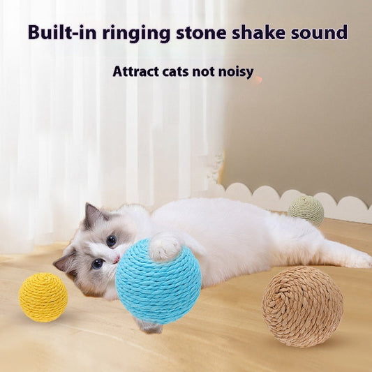HKM-9892029 Sisal Ball Cat Toy for Stress Relief - Colorful, 8CM Paper String Design