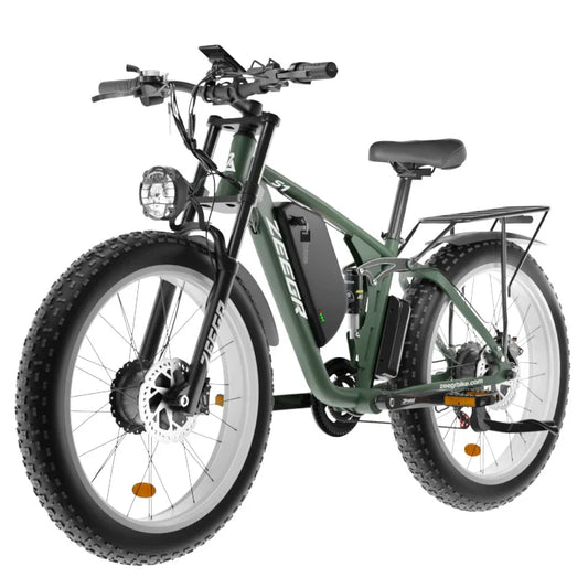 HKM-990291 Powerful 2000W Electric Mountain Bike with 48V Battery and Hydraulic Disc Brakes - 7 Speed, 26" Fat Tires, Color LCD Display