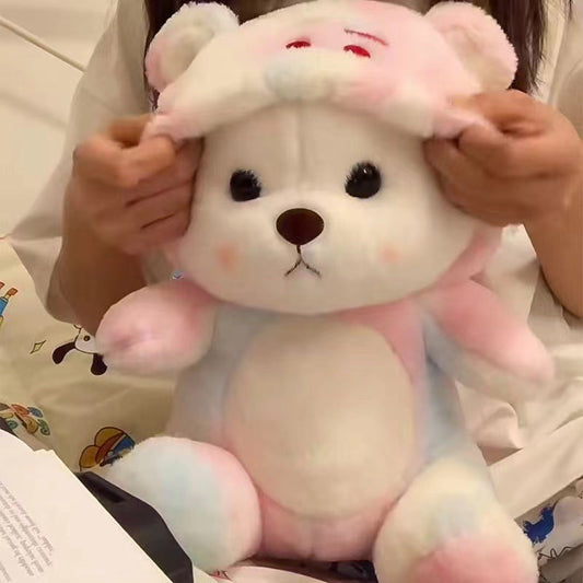 HKM-9912125 Colorful Strawberry Bear Plush Doll for Teens Aged 7-14, Soft and Cute Comfort Toy