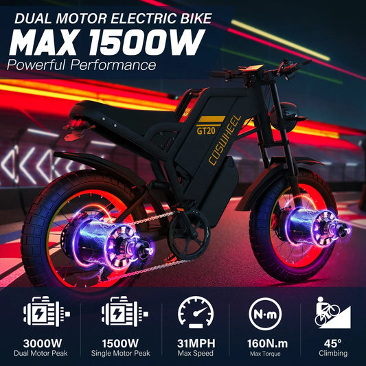 HKM-992595 Dual Motor Fat Tire Electric Bike with 3000W Motor and 48V 40Ah Battery