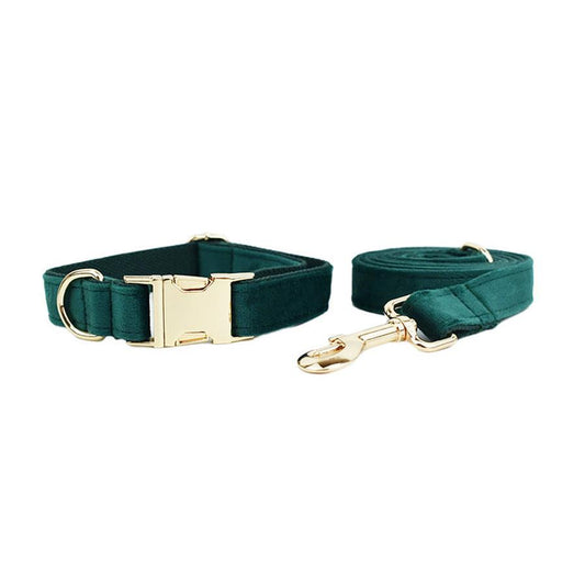 HKM-992915 Velvet Pet Collar with Matching Traction Rope and Bow Tie Set