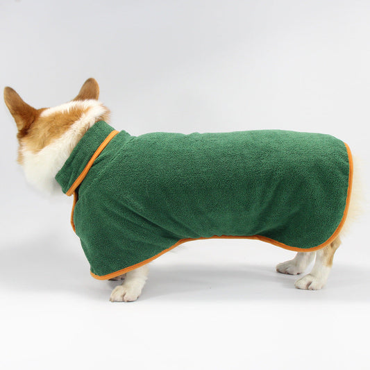 HKM-9933885 Soft Double-Sided Coral Fleece Dog Bathing Robe with Tucked Waist, Adjustable Fit for All Sizes