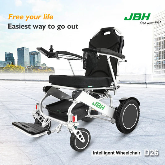 HKM-994067 Portable Folding Power Wheelchair with Cup Holder for Elderly and Disabled - 120 kg Capacity, Silver