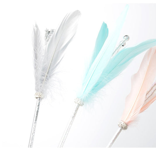HKM-9957565 Feather Cat Toy with Bell - Fun Interactive Stick in Korean Pink, Lake Blue, Gray