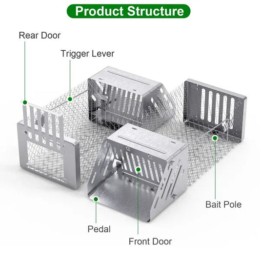 HKM-9960381 Humane Live Animal Trap for Small Rodents - Automatic Continuous Single Door Cage, Galvanized Iron, Indoor/Outdoor Use