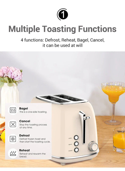 HKM-996243 Stainless Steel Retro 2-Slice Bread Toaster for Perfect Breakfast Toasts
