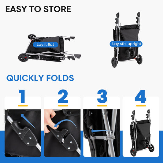 HKM-9967933 Pet Stroller for Small to Medium Pets with Mesh Panels and Adjustable Handle