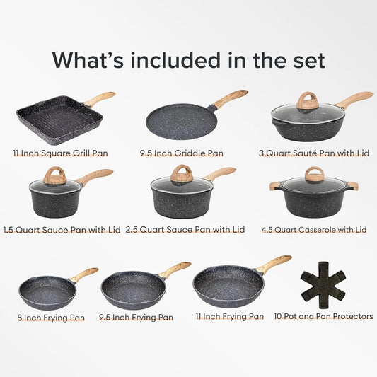 HKM-998355 23-Piece Nonstick Pots and Pans Cookware Set for Healthy Cooking