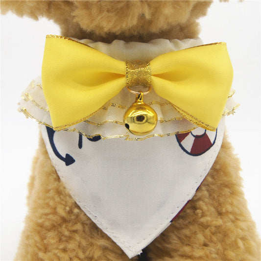 HKM-9985725 Geometric Bow Tie Dog Collar in Pink, Blue, Yellow - Detachable and Adjustable Pet Accessory