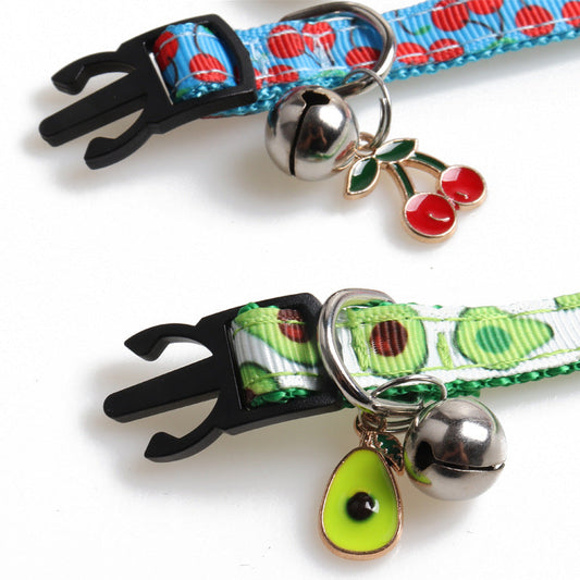 HKM-9991485 Fruity Polyester Cat Collar in Avocado, Pineapple, Watermelon, Cherry, and Strawberry Designs