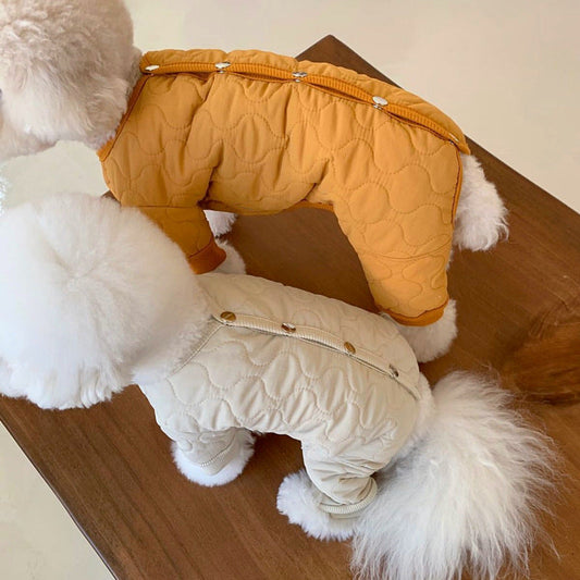 HKM-9993917 Thickened Cotton-Padded Pet Clothing in Blue, Yellow, and Beige - Size XS to XL