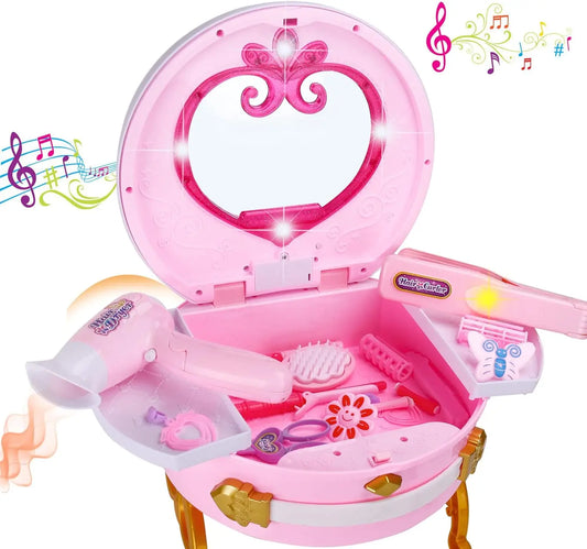 HKM-146195 Portable Princess Vanity Makeup Suitcase for Girls - Mini Dressing Table Playset