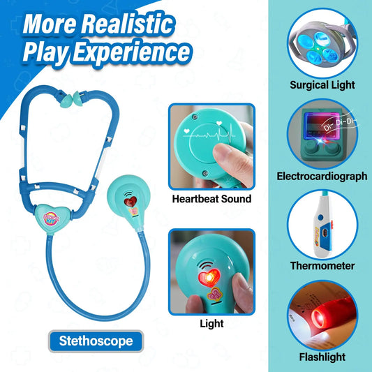 HKM-967699 3 in 1 Kids Medical Pretend Playset with Stethoscope and Surgical Light