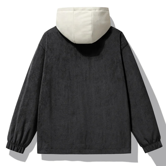 HKM-127955 Fashion Man Coat Casual Oversized Sports Design Long Canvas Jacket Zipper Closure Suede Jacket Man