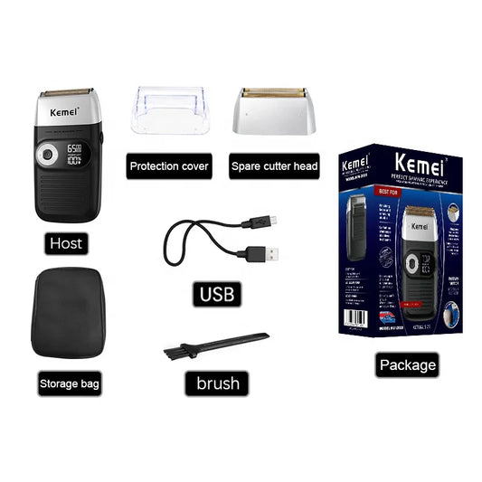 HKM-914323 Rechargeable Cordless Double-Blade Razor Shaver and Beard Trimmer for Men with LCD Display