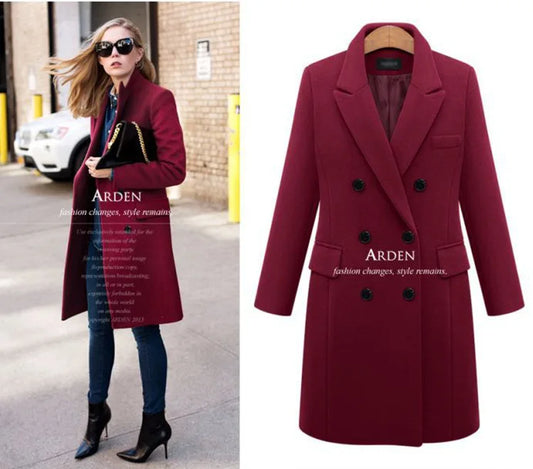 HKM-438675 Women's Winter Clothing Medium to Long Plus Size Double-Breasted Wool Coat With Cashmere Lining Shearling Leather Cotton Filling