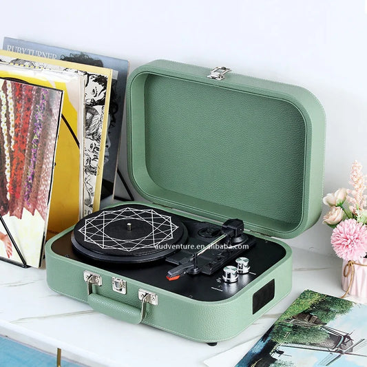KTX-415571 Bluetooth Vinyl Record Player with PU Leather Elliptic Design Suitcase