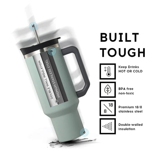 KTX-121235 40oz Large Capacity Stainless Steel Tumbler with Straw and Handle