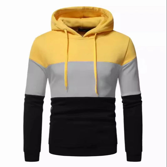 HKM-358483 Men's Custom Sweatshirt Autumn and Winter 3 Color Splicing Pullover Hooded Casual Sweatshirt Set