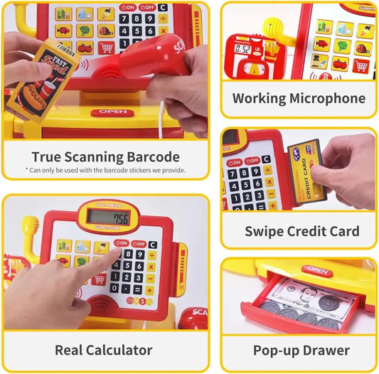 HKM-540563 Toy Cash Register for Kids - EPT Play Money Machine for Supermarket Role-Playing - Age 2 to 13 Years