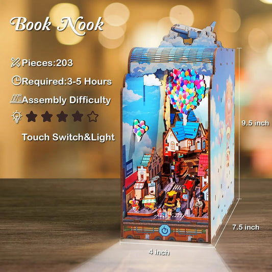 HKM-462675 3D Puzzle DIY Book Nook Kit with LED Light for Children and Educational Play