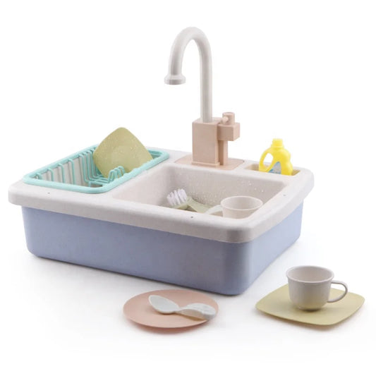 HKM-456915 Electric Play Kitchen Sink Toy with Running Water for Children Ages 2-4, Made from ABS and Bioplastic Wheat Straw