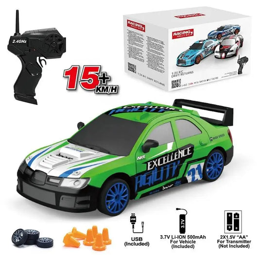 HKM-362067 1:24 Scale 4WD Remote Control Drift Car with USB Charger and LED Light
