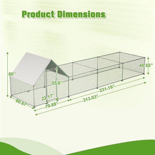 HKM-448659 Walk-In Chicken Coop with Removable UV-Resistant Cover, Durable Steel Frame and Lockable Door for Poultry and Small Animals