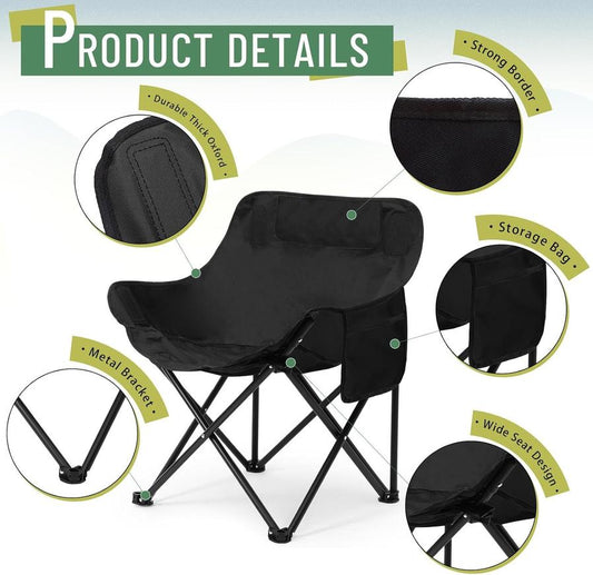 HKM-057619 Portable Folding Camping Chairs - Lightweight 2 Pack with Carry Bag, Supports 330lbs - Ideal for Travel, Picnic, Hiking, Beach, and Fishing