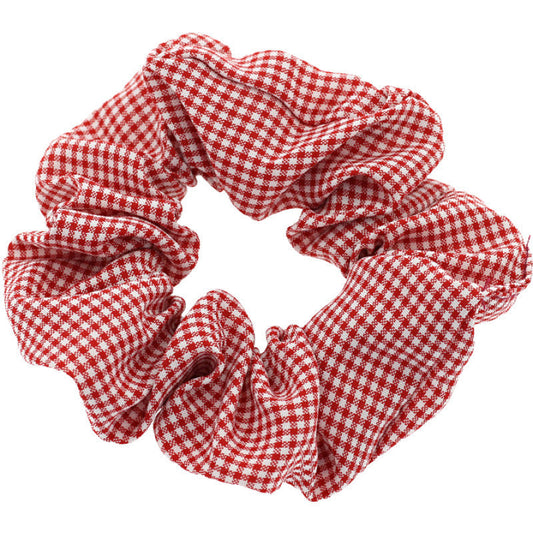 HKM-818579 Checked Fabric Pig Intestine Hairband with Elastic Rubber Band