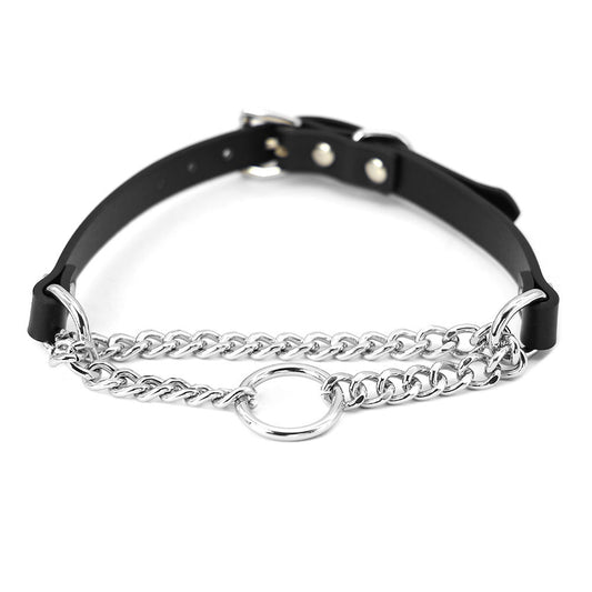 HKM-505683 Leather Collar and Leash Set with Black Hand Grip Rope for Sub-culture Style