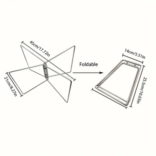 HKM-351379 Portable Stainless Steel Folding Rack with Moisture-Proof Insulated Storage Base for Outdoor Use
