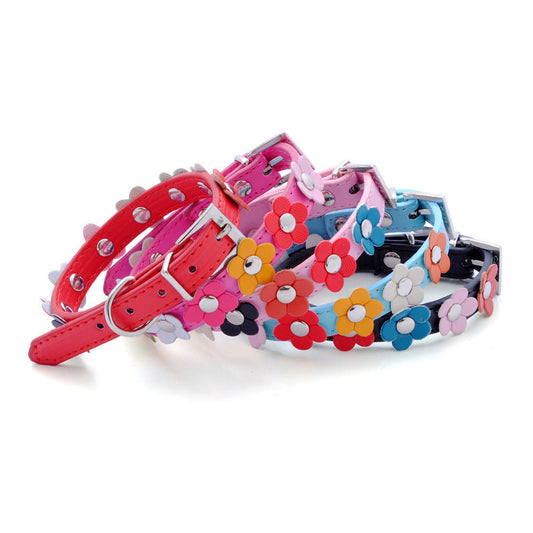 HKM-234323 Flower Pattern PU Pet Collar ¨C Available in Multiple Sizes and Colors
